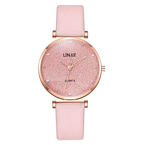 Montre De Poignet pour Femme - Montres Montres Analogiques à Quartz avec Bracelet en Cuir Cadran en Marbre pour Femmes(Rose) Cover