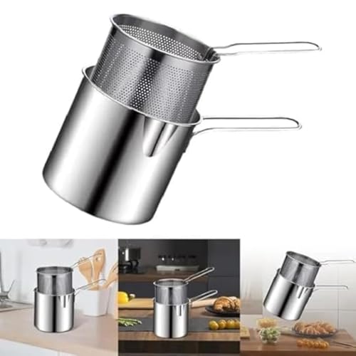 Image of Stainless Steel Deep Fry Pot with Strainer Basket, Oil Draining Fryer for French Fries, Chicken, Pakoda, Heavy Duty Frying Pot for Gas Stove & Induction, Multipurpose Kitchen Fry Basket
