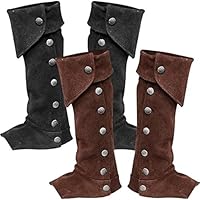 MIMIKRY Herren Stiefelstulpen in Wildleder-Optik Gamaschen Beinstulpen Stulpen Beinlinge Ritter Pirat Steampunk Mittelalter, Farbe:Schwarz