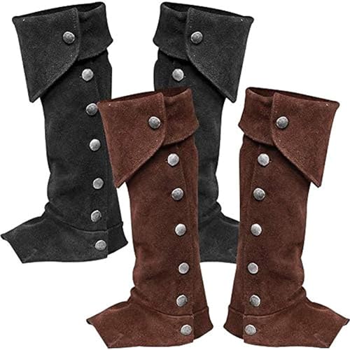 MIMIKRY Herren Stiefelstulpen in Wildleder-Optik Gamaschen Beinstulpen Stulpen Beinlinge Ritter Pirat Steampunk Mittelalter, Farbe:Schwarz