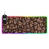 Coffee Beans Wireless Charging RGB Gaming Mouse Pad 15W, LED Mouse Mat 35.4 x 15.7 Inch, 14 Light Modes Extra Large Mousepad Non-Slip Rubber Base Computer Keyboard Mat for Gaming, PC, Laptop, Desk