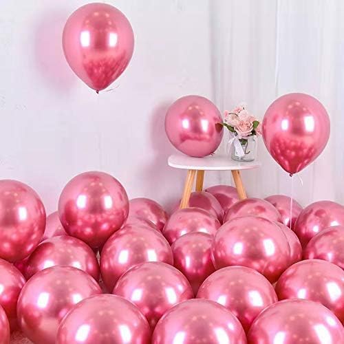 25 pcs Dark Hot Pink Metallic Chrome Balloons for Birthday Decoration items celebration Anniversary Girls Boys Men Women