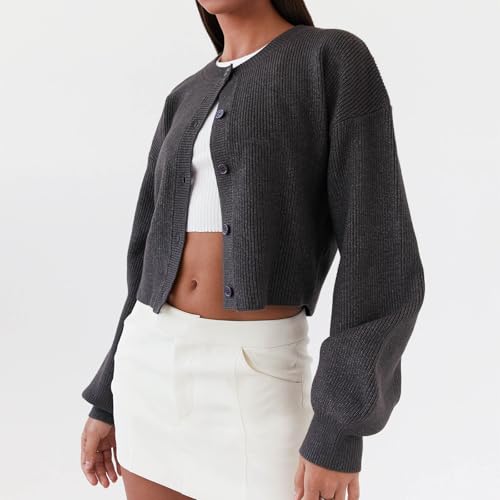 Image of Women Y2k Crop Cardigan Sweater Long Sleeve Button Down Cardigan Vintage Open Front Sweater Cute Knit Pullover Tops