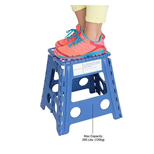 Essentials 21048 15” Folding Step Stool, Wide Folding Step Stool, Plastic Step Stools For Adults, Garden Step Stool, Foldable High Stool, Blue #TOP4