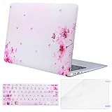 MOSISO Compatible with MacBook Air 13 inch Case (models: A1369 & A1466, Older Version 2010-2017 Release), Plastic Pattern Hard Shell Case & Keyboard Cover & Screen Protector, Pink Sakura