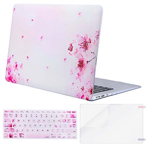 MOSISO Compatible with MacBook Air 13 inch Case (models: A1369 & A1466, Older Version 2010-2017 Release), Plastic Pattern Hard Shell Case & Keyboard Cover & Screen Protector, Pink Sakura