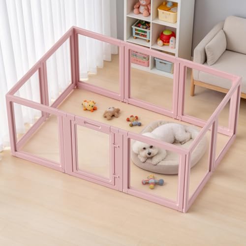 DIY Clear Acrylic Dog Playpen House,Quick Easy Assembly and Disassembly,Strong Floor Suction,Indoor and Outdoor Use,Easy Cleansing Puppy Fence (Skin Pink, 23.6" H, 10PCS) Skin Pink 10PCS 23.