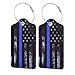 2 Pack Luggage Tags for Suitcases, PU Leather Bag Tag with Privacy Cover Address Card Travel Essentials-Blue Line American Flag
