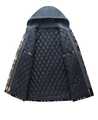 Image of ZENTHACE Men's Quilted Lined Hooded Plaid Jacket,Zipper & Snap Closure