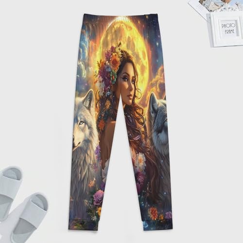 Woman With Wolf Men's Pajamas Pants Lightweight Sleep Lounge Pant Pjs Bottoms Casual Sleepwear4