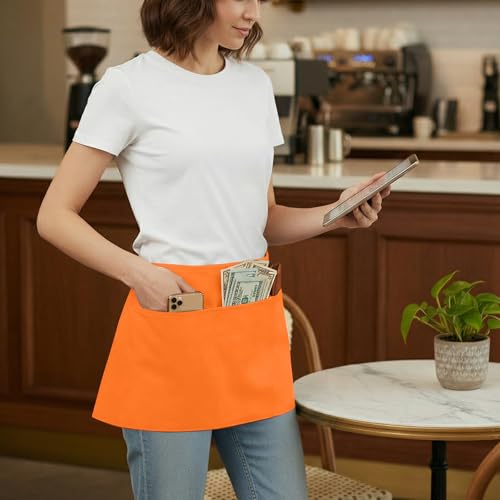 Image of BOHARERS Waist Apron with 3 Pockets 12 Pack - Orange Waitress Server Short Apron