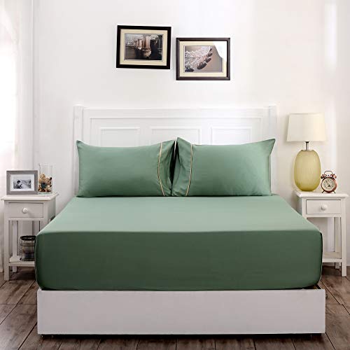 Image of Maspar Viola 100% Cotton Bed Sheet Set, Bed Sheet (152 x 224 cm) with Two Pillow Covers(50 x 75 cm), Single, Green