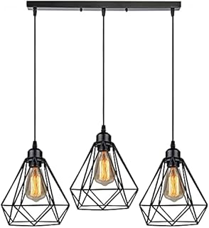 LEDSone 3 Head Black Vintage Industrial Ceiling Hanging Light Shade Loft Style Metal Ceiling Pendant Lamp for Kitchen Island, Living Room, Dining Room E27 UK Holder Kit (Diamond-Black)