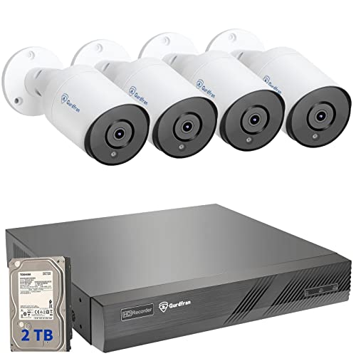 Gurdfran 5MP PoE Überwachungskamera Aussen Set, 8CH Videoüberwachung mit 4X 5MP PoE IP Kamera Außen, Überwachungssystem mit 4K 2TB NVR, 30M IR Nachtsicht, Bewegungserkennung, IP66 Wasserdicht [Audio] Cover