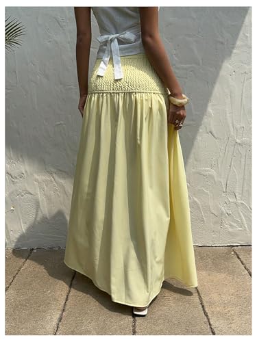 Floerns Women's Summer Maxi Skirt Shirred Elastic Waist Beach Vacation Flowy A Line Skirt3