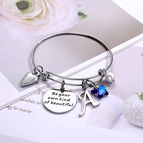 Yoosteel 27 Butterfly Gifts For Women, Initial Charm Bracelets For Women Gifts Stainless Steel Expandable A Letter Initial Blue Crystal Charm Bracelet Butterfly Bracelets thumb #4
