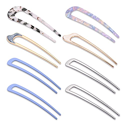 8 Pieces U-Shaped Hairpin Fork Sticks Tortoise Shell Hair Clips Hair Pins Clips 2 Prongs Hair Stick Metal Hair Pin for Women Girls Hair Styling Accessories