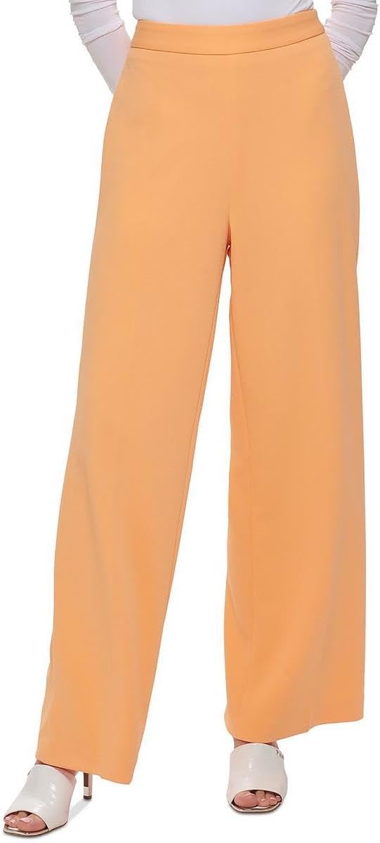 DKNY Womens Side Zip Flat Front Wide Leg Pants Orange 14