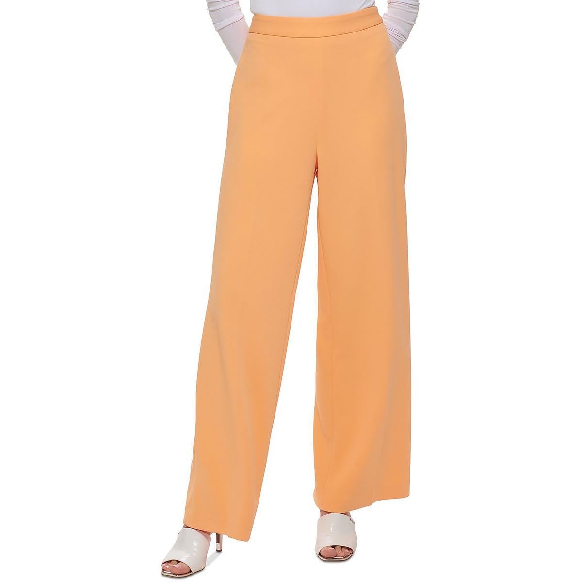 DKNY Womens Side Zip Flat Front Wide Leg Pants Orange 14