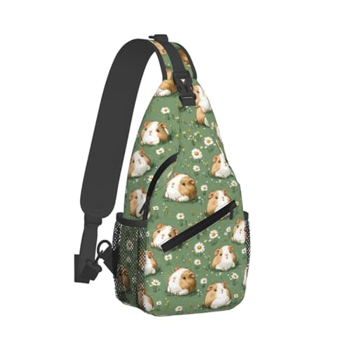 Sac à bandoulière réglable imprimé cochon d'Inde et marguerites