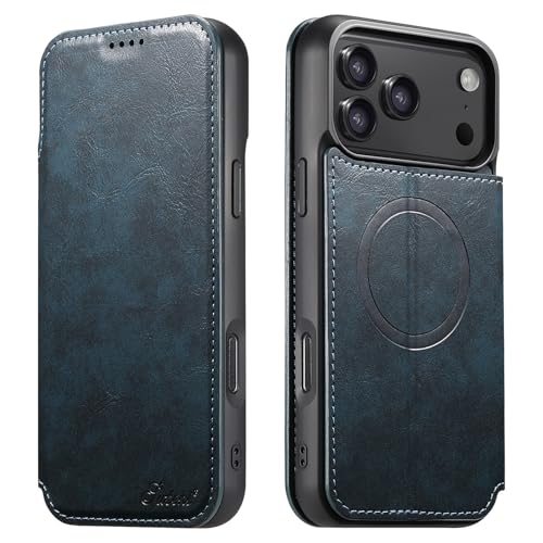 Étui iPhone 17 Air bleu avec fente cartes et rabat magnétique pratique