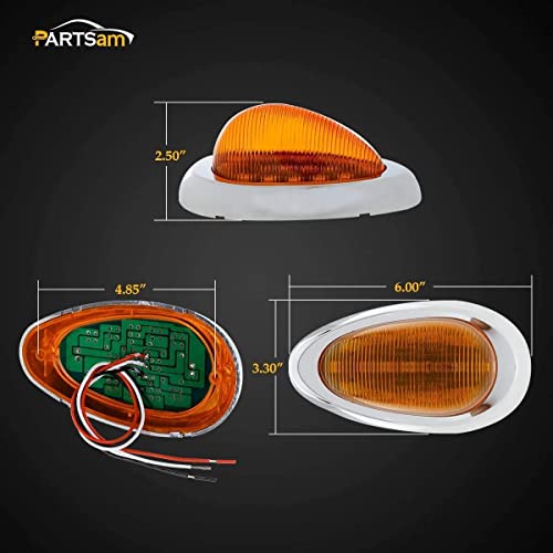 Partsam Replacement For Freightliner Century/Columbia Led Lights Kit, 5X Rectangle Amber 6Led Cab Roof Top Clearance Marker Light+2X 5-7/8" Teardrop Sleeper Amber Clearance Marker Light 15Led #TOP5