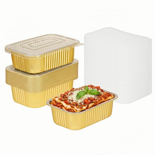 petweal 40 Pack 1.5 LB Gold Aluminum Pans with Lids Heavy Duty, 7.2