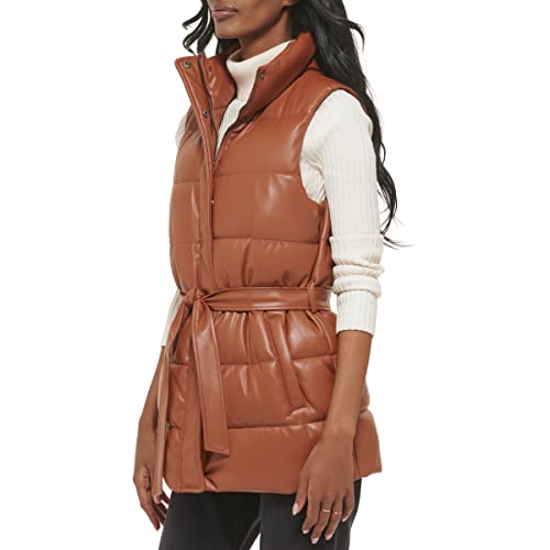 Levi's Women's Plus Size Vegan Leather Puffer Vest, Camel With Belt, 3X #TOP2