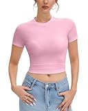 DGRPI Womens Cotton Basic Short Sleeve Crew Neck Summer T-Shirts Y2K Cute Crop Tops Baby Tee Pink