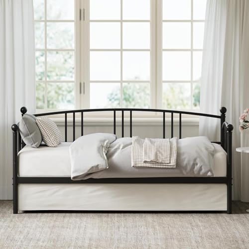 GarveeLife Twin Size Metal Daybed Frame, Heavy-Duty Steel Slat Support, No Box Spring Needed, Space-Saving Sofa Bed for Living Room, Bedroom or Guest