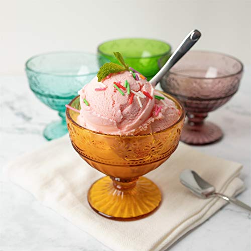 Whole Housewares Glass Ice Cream Bowls - Vintage Pressed Pattern Glass Dessert Bowls - Trifle/Fruit/Salad/Sunday Small Ice Cream Bowl, Solid Glass Multi Color, Set Of 4 #TOP2