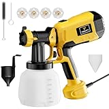 Paint Sprayer, HVLP Spray Paint Gun for House Painting, Electric Paint Sprayers with 4 Copper Nozzles & 3 Spray Patterns, Easy to Clean Stain Sprayer for Furniture, Fence, Walls, Decks, Cabinets