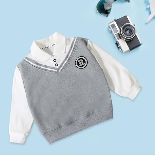 Toddler Kids Two Piece Long Sleeve Sweaters Lapel Neck Knit Sweatshirts Casual Cute School Uniform Aesthetic Pullover Tops4