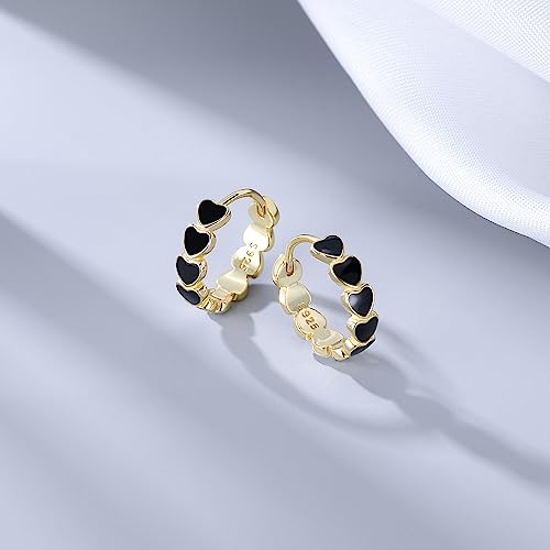 SLUYNZ Solid 925 Sterling Silver Black Heart Hoop Earrings for Women Teens Minimalist Black Hoop Earrings 1.5CM Hoop Earrings4