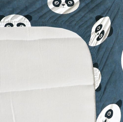 Image of NEW LEAF Premium Cotton Elastic Fitted Bedsheets with 2 King Size Pillow Covers | Double Bed with All Around Elastic 180 TC Supersoft | Size - 72 King Sizex78+10 inches | Navy Panda