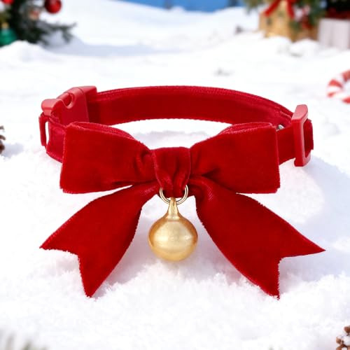 Collar de Navidad para gatos con cascabel ajustable y pajarita para perros 5