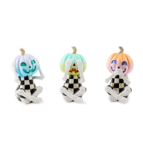 MACKENZIE-CHILDS Set of 3 Resin Pumpkin Skeletons, Halloween and Fall