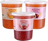 BREXONIC Popping Boba Pearls Bursting Tea Balls Drink & Dessert Topping Strawberry Mango Blueberry Passion Fruit Flavored Bubble Tea Tapioca Pearls (Strawberry, Mango, Passion Fruit, 2 LB 3 Pack)
