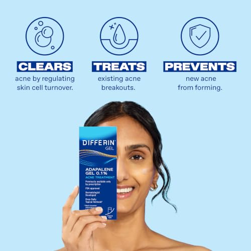 Image of Differin Acne Treatment Gel, 90 Day Supply, Retinoid Treatment for Face with 0.1% Adapalene, Gentle Skin Care for Acne Prone Sensitive Skin, 45g Pump (Packaging May Vary)