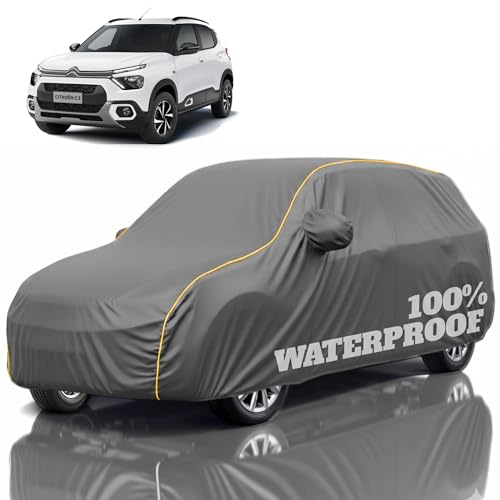 Image of Premium Polyester Car Cover Citron c3 All-Weather Protection from Rain, Dust & Sun | UV Resistant Fabric | Full Body Secure Fit for Outdoor & Indoor Parking Grey