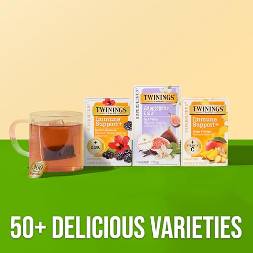 Image of Twinings Superblends Adaptogens Calm with Ashwagandha Fig & Vanilla Flavoured Herbal Tea Caffeine-Free, 18 Tea Bags (Pack of 1), Enjoy Hot or Iced