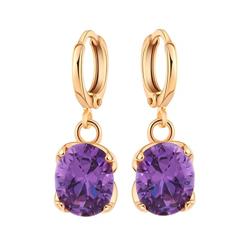 Pendientes de oro de 14k con amatista ovalada de diseño elegante