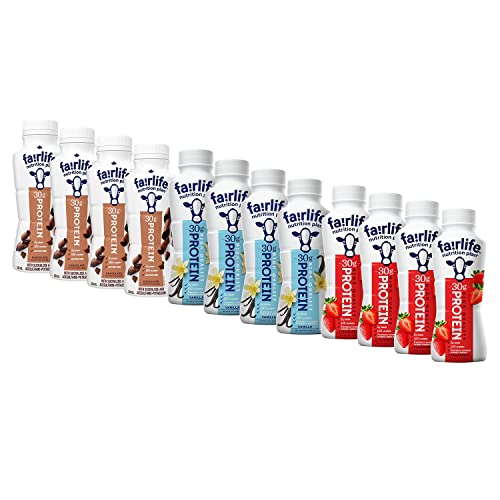 High Protein Shake Fairlife Drink Nutrition Plan Variety Trial Sampler Pack, 11.5 Ounces, 30G Of Protein, (12 Pack) 4 Of Each Flavor - Chocolate, Vanilla, And Strawberry, In The Award Box Packaging #TOP1