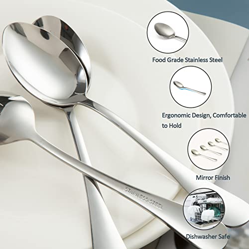 Dafu Stainless Steel Dinner Spoons With Round Edge Mirror Polished Dishwasher Safe - Pack Of 12 （Silver 7.3 Inches） #TOP1