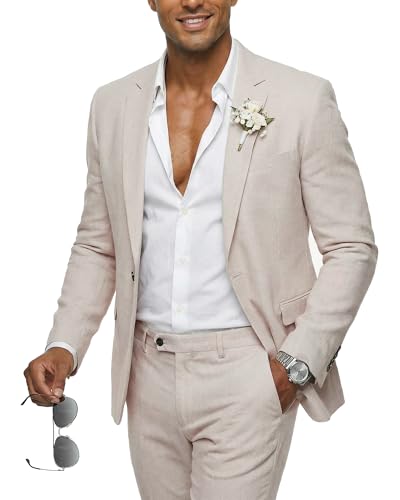 Hihawk Men's Linen Suit Blazer and Pants Set