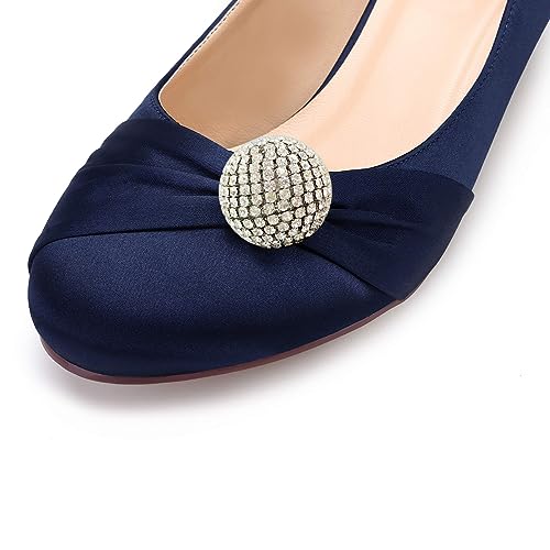 FOWT Women Closed Round Toe Pumps Rhinestone Ball Low Kitten Heels Slip On Wedding Party Dress Work Shoes Size 4-16 US3