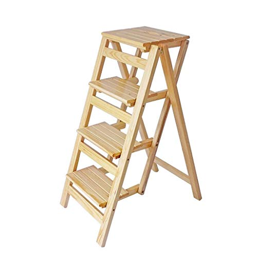 Preisvergleich Produktbild MOM Klappbare Trittleiter Mit 4 Stufen, Barhocker, Tragbarer Haushaltstreppenhocker, Esszimmerstuhl, Hocker Mit Holzstufe Für Kinder Und Erwachsene, Gartengerät, Schwerlast, Max. 150 Kg