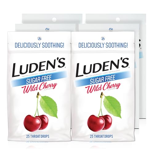Ludens Sore Throat Relief Lozenges for Minor Everyday Irritation & Dry Mouth Sugar Free Wild Cherry Flavored Drops 25 Count Pack of 6