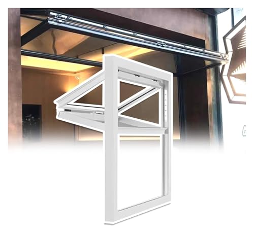 Ventana De Concesión Plegable De Doble Guillotina: Ventana Corrediza De Aluminio De Arriba Hacia Abajo Con Vidrio Templado De 5 Mm, Cerradura De Seguridad((WXH)43x57cm)