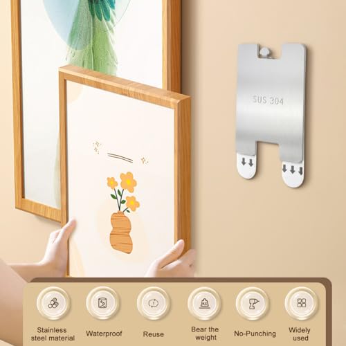 Image of 6 Pcs Metal Picture Frame Hangers Damage Free Hanging, Adhesive Sawtooth Picture Hanging Hooks Without Nails No Damage Picture Wall Hangers Art Hanger Hooks for Home Door Closet